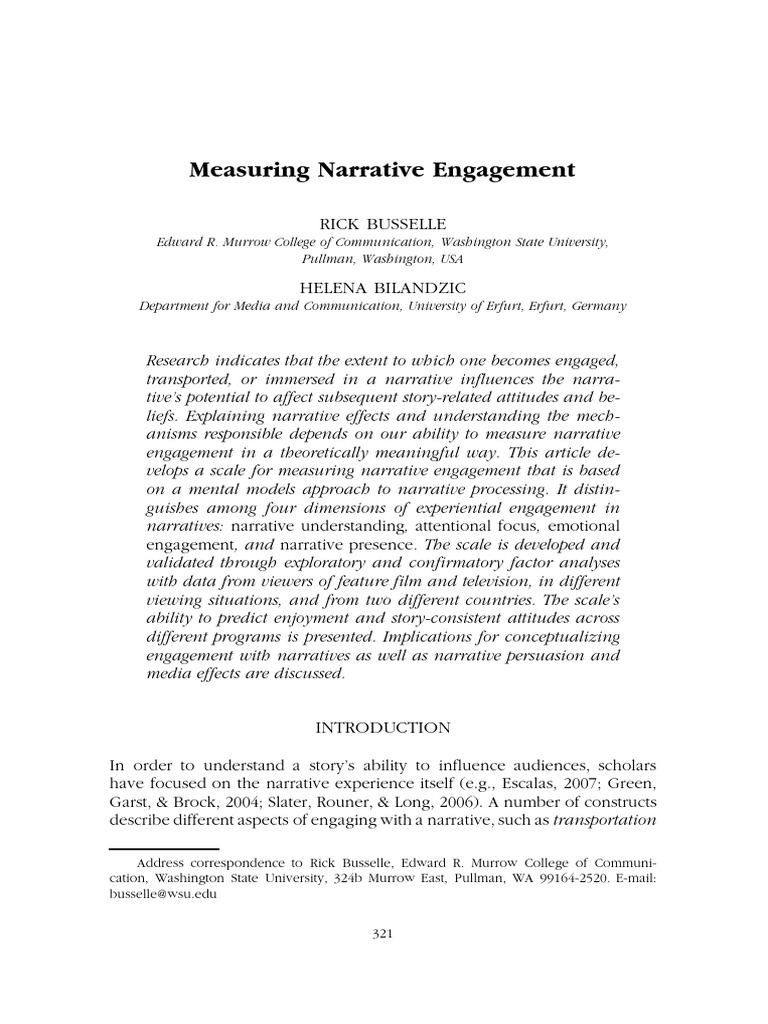 Measuring Narrative Engagement Scale | PDF | Narrative | Awareness