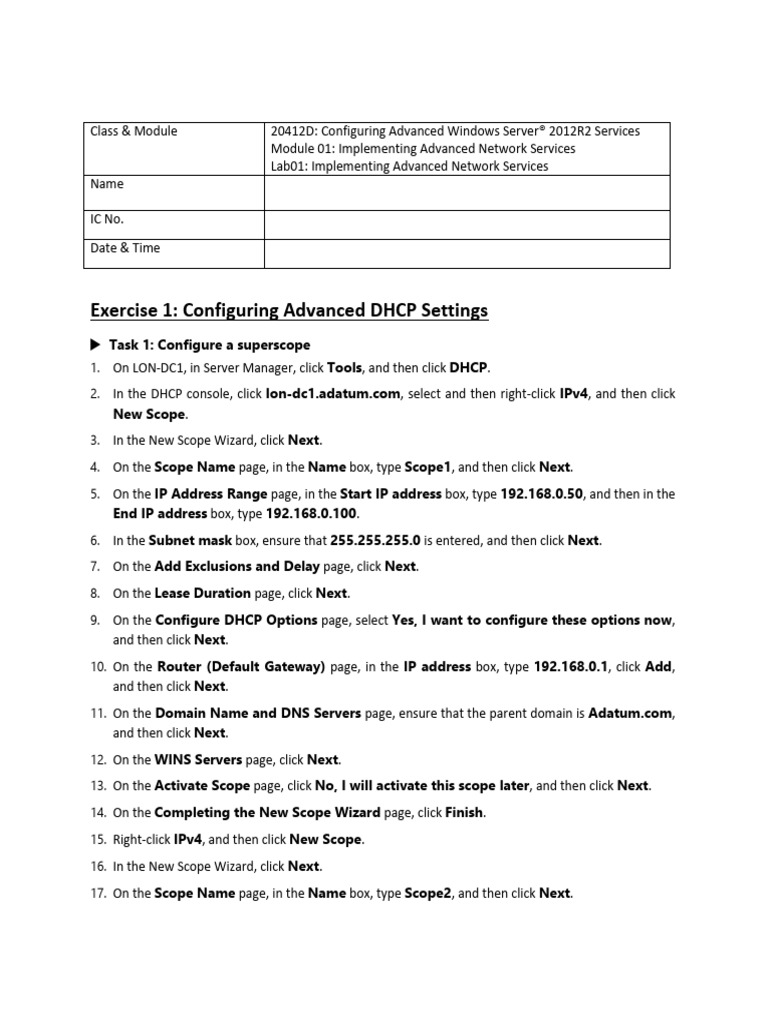 Advanced DHCP Configuration Guide | PDF | Ip Address | Internet Protocols