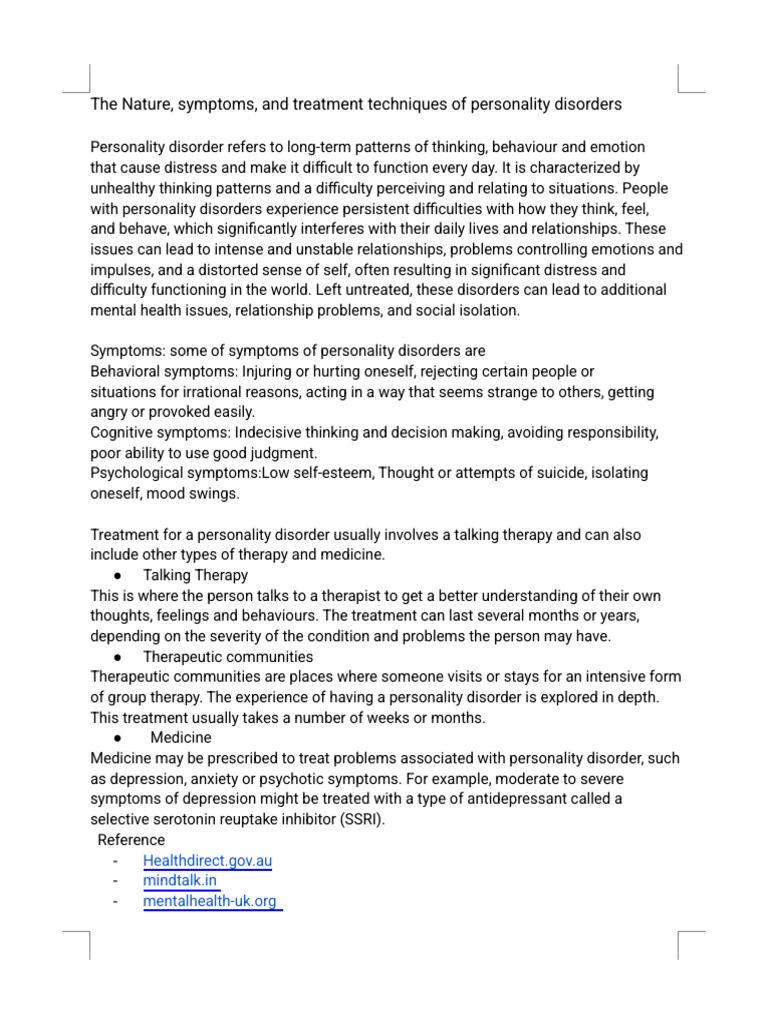 Understanding Personality Disorders: Symptoms & Treatment | PDF