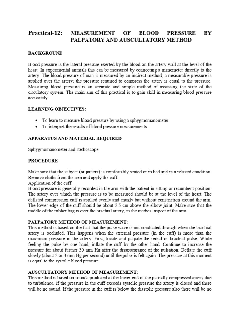 Blood Pressure Measurement Techniques | PDF | Blood Pressure | Pulse