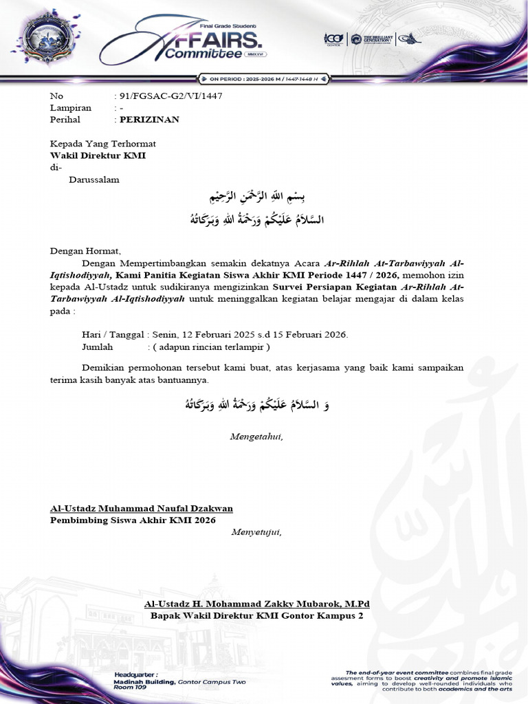 Permohonan Izin Kegiatan Ar-Rihlah KMI | PDF