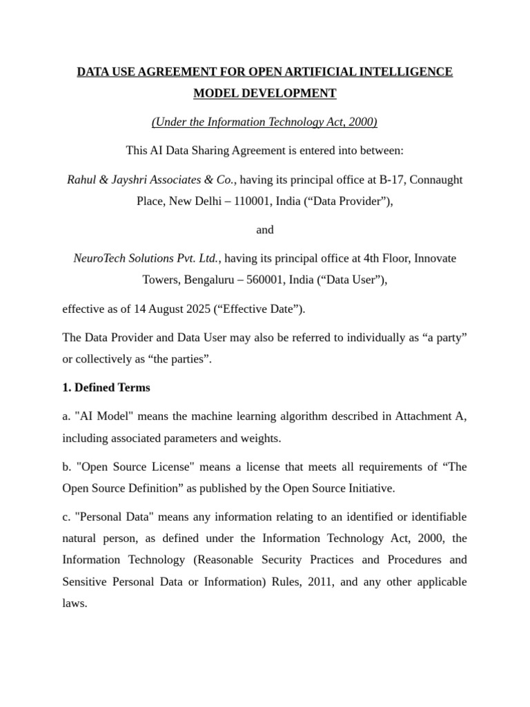 AI Data Use Agreement for Model Training | PDF | Artificial ...