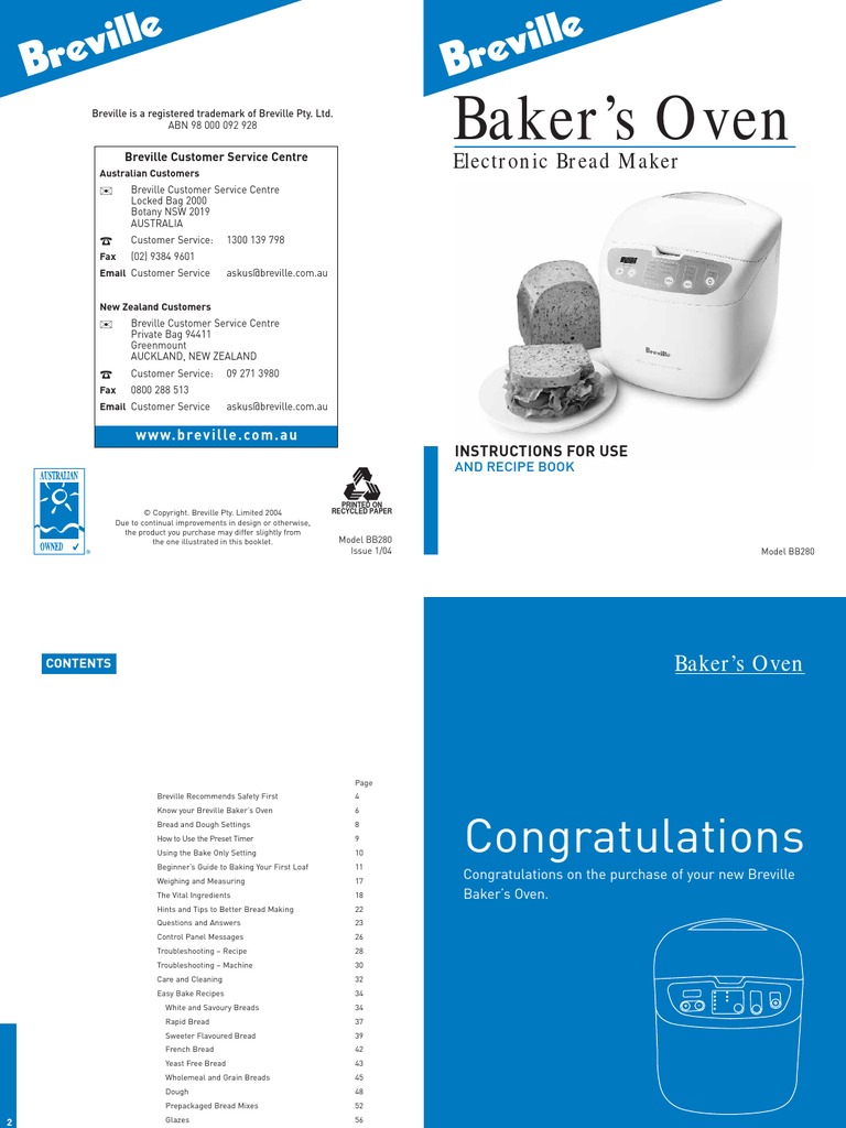 Breville Bakers Oven BB280 PDF Breads Flour