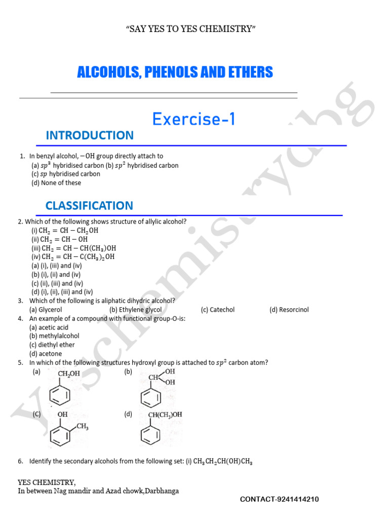 Alcohols, Phenols, and Ethers Quiz | PDF | Ether | Ethanol
