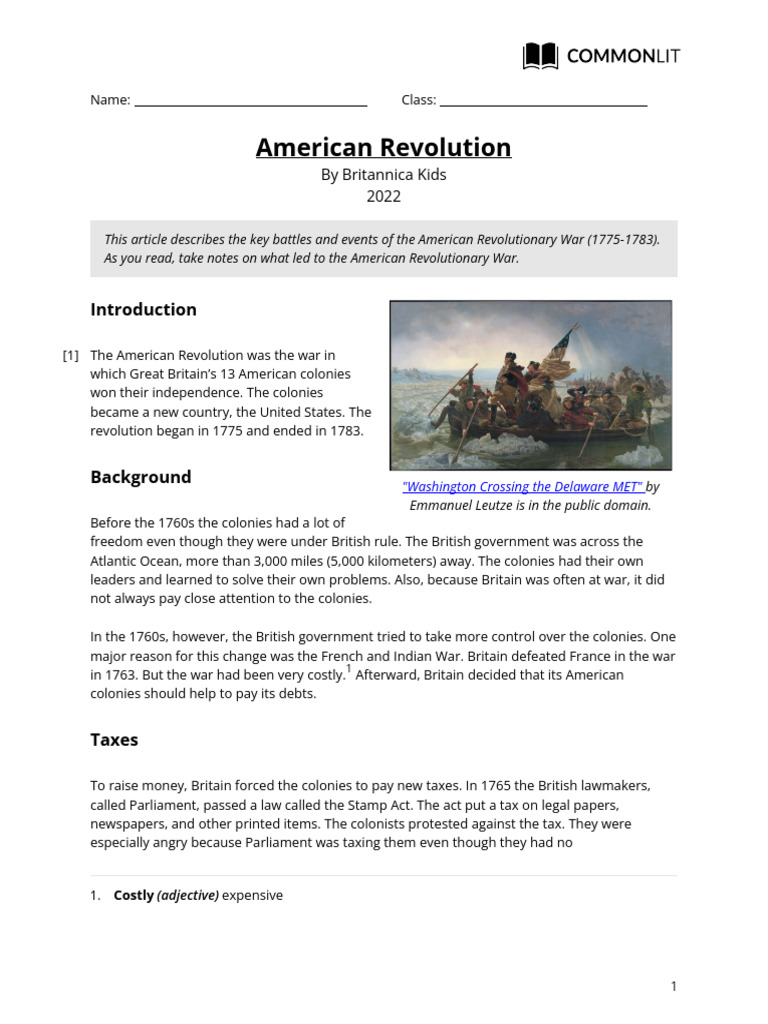 American Revolution-Student | PDF | George Washington | American Revolution