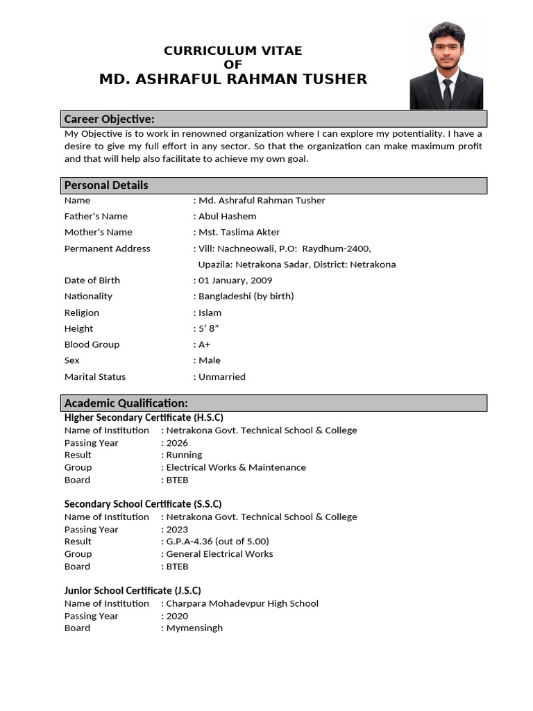 CV of Md. Ashraful Rahman Tusher | PDF