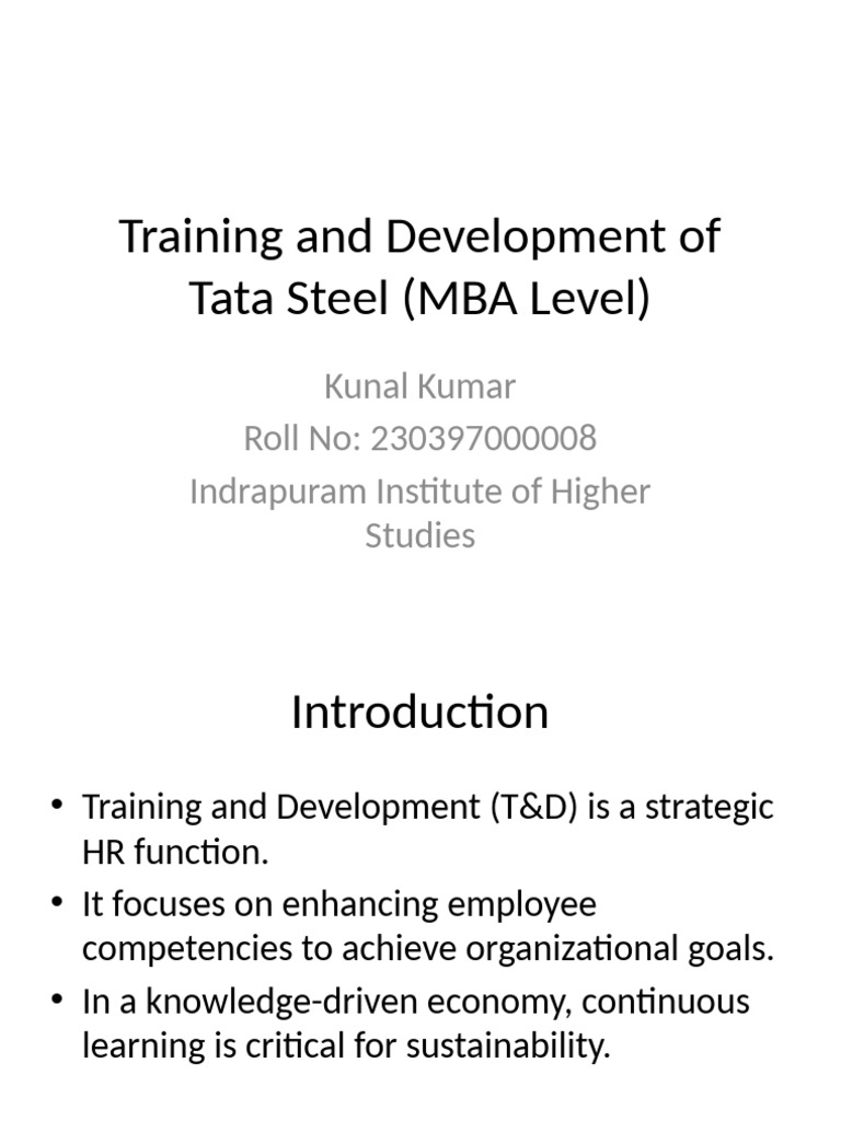 Training and Development of Tata Steel MBA Level 50 Slides | PDF ...