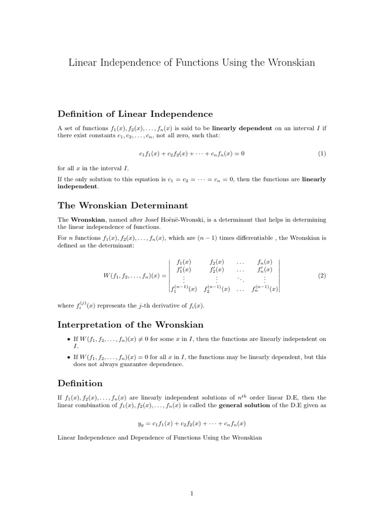 Linear Independence of Solutions | PDF | Trigonometric Functions ...