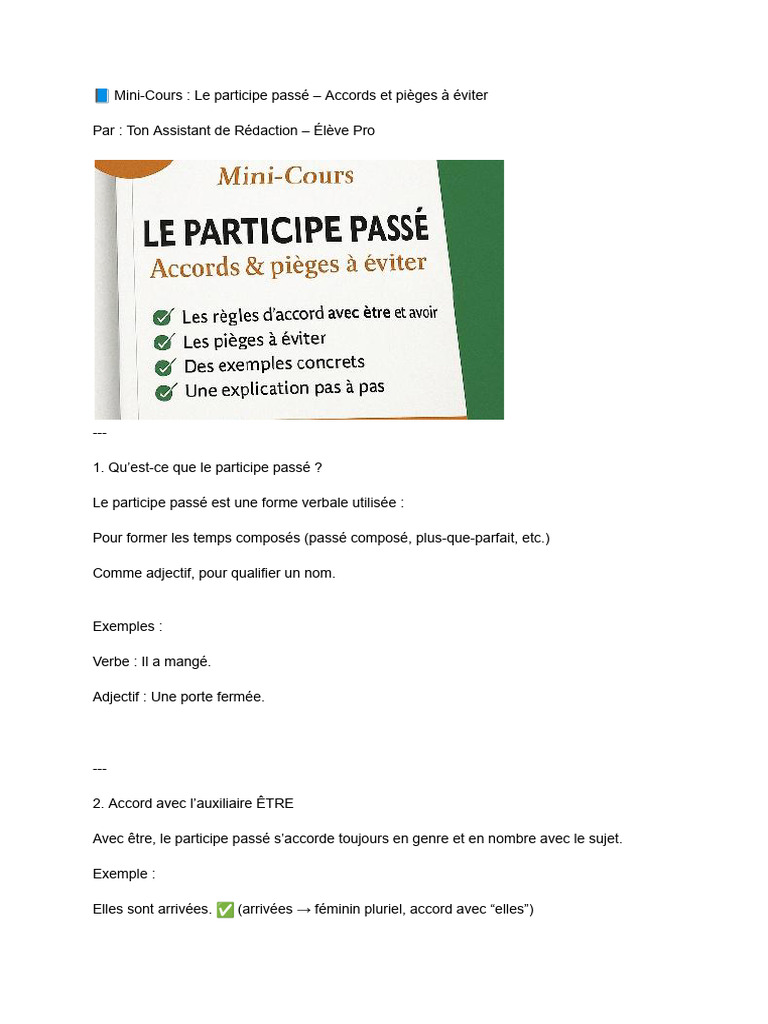Accords du participe passé : Guide pratique | PDF | Genre grammatical ...
