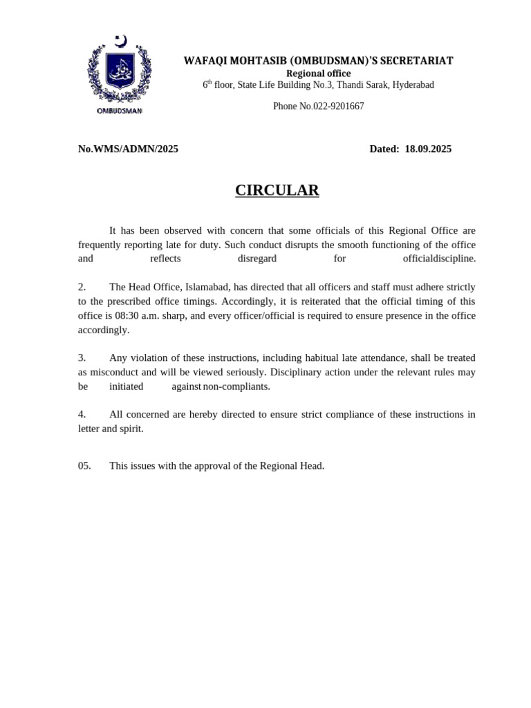 Office Attendance Compliance Circular | PDF