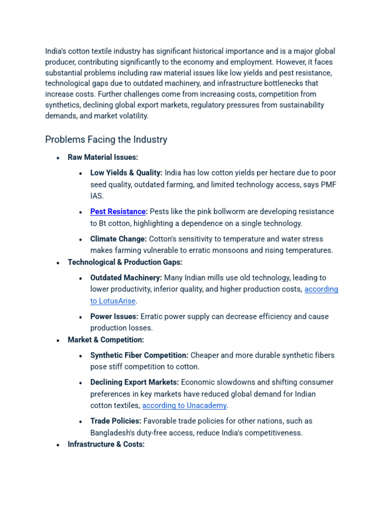 Growth and Problems of Cotton Textiles | PDF | Cotton | Agriculture