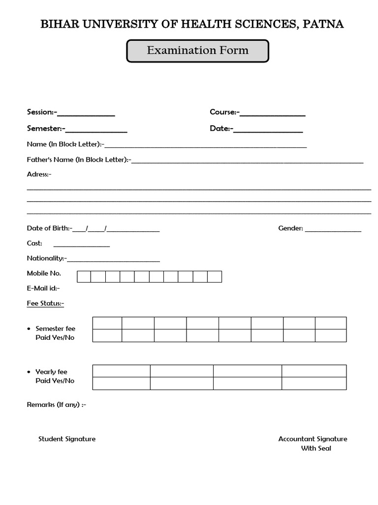 Bihar University Examination Form | PDF