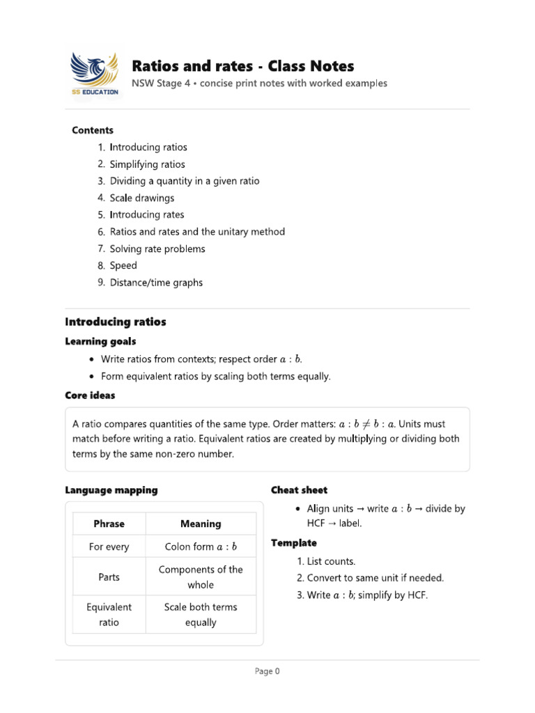 5.ratios and Rates - Class Notes | PDF