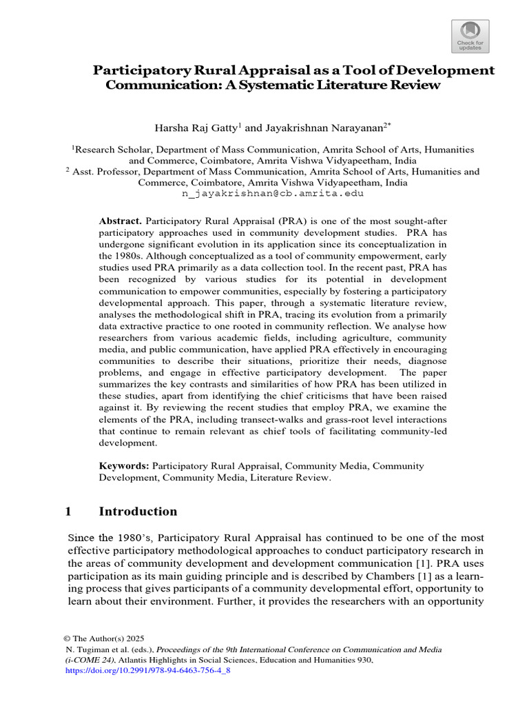 Participatory Rural Appraisal As A Ool of Development Communication: A ...