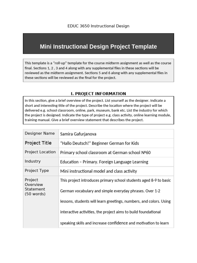 Beginner German Instructional Design Template | PDF