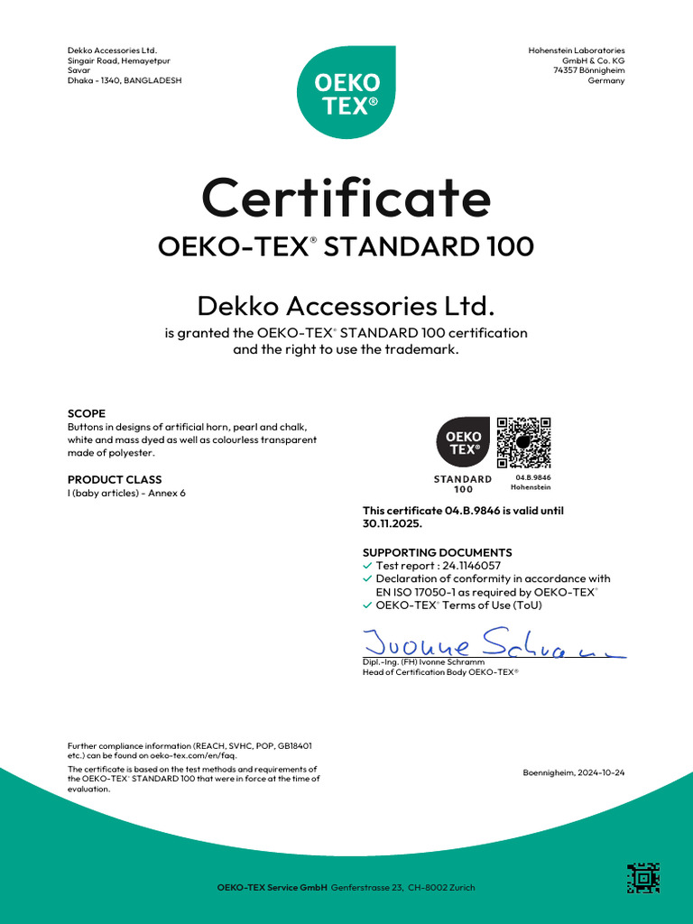 Dekko OEKOTEX, Plastic Button - 2024-2025 | PDF | Production And ...