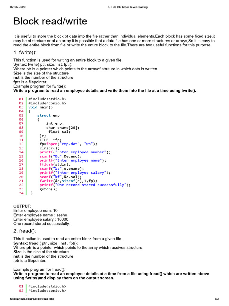 C File I - O Block Level Reading | PDF | Software Development ...