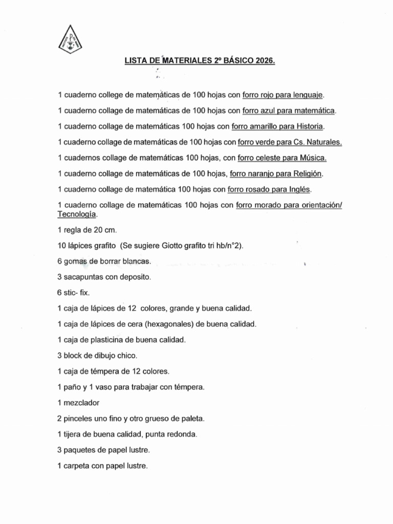 Materiales 2º Básico 2026: Lista Completa | PDF | Materiales de ...