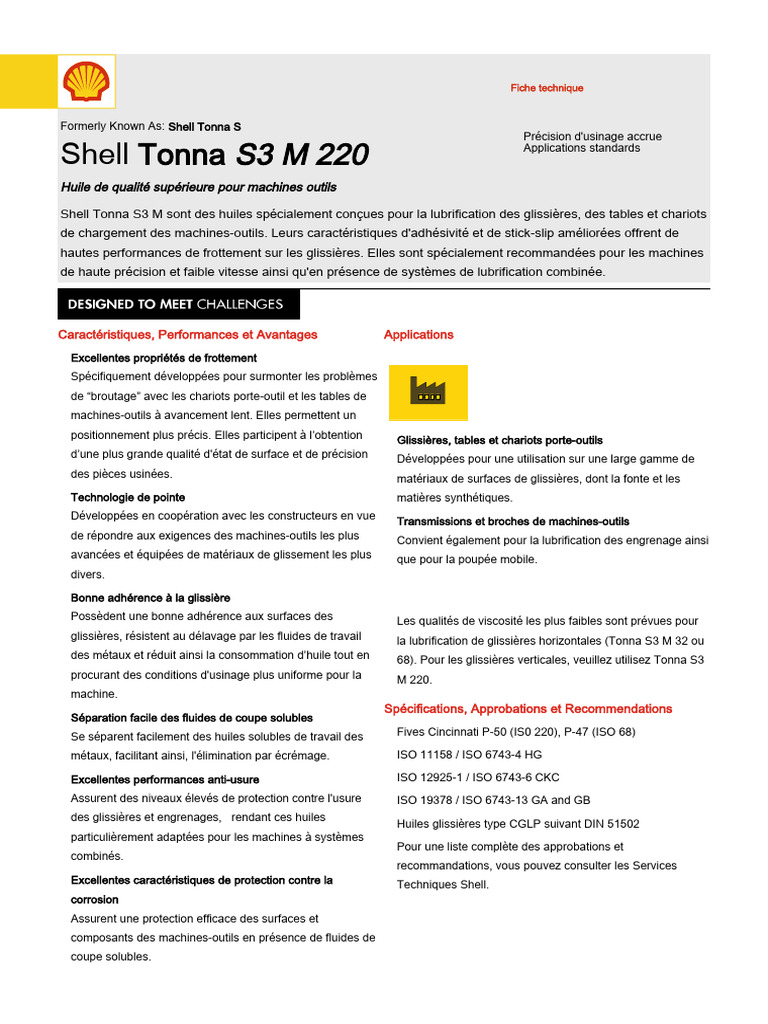 Huile Shell Tonna S3 M 220 pour machines | PDF | Usinage | Ingénierie ...