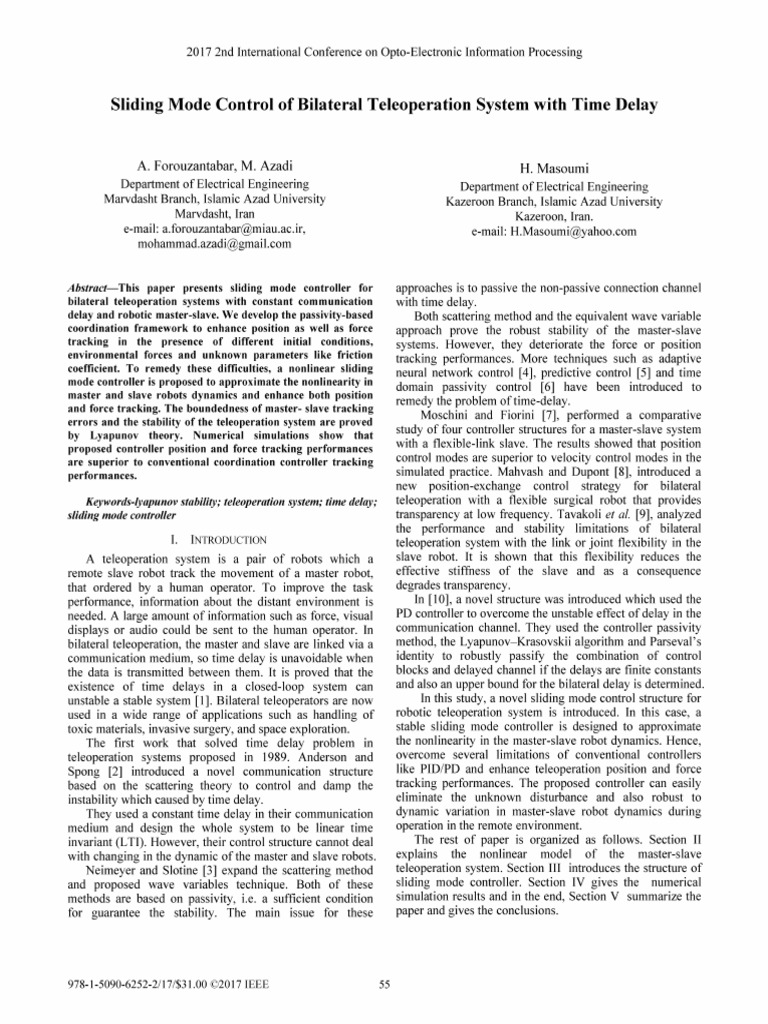 Sliding Mode Control for Teleoperation Systems | PDF | Control Theory ...