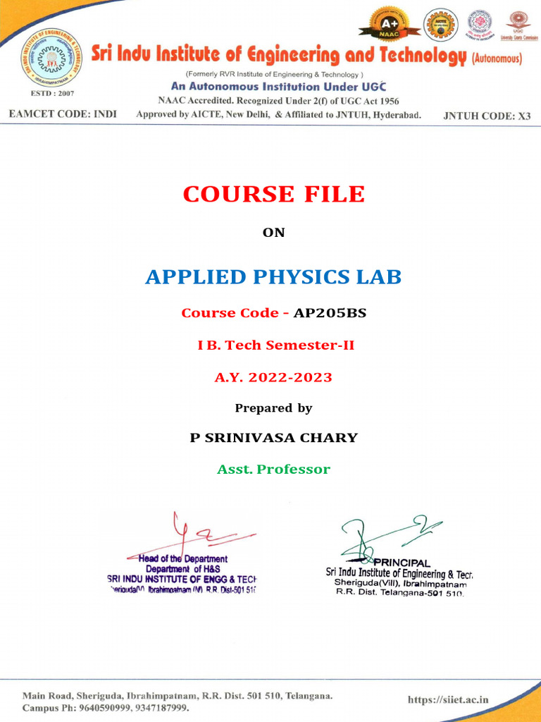 Applied Physics Lab Course AP205BS | PDF | Engineering | Band Gap