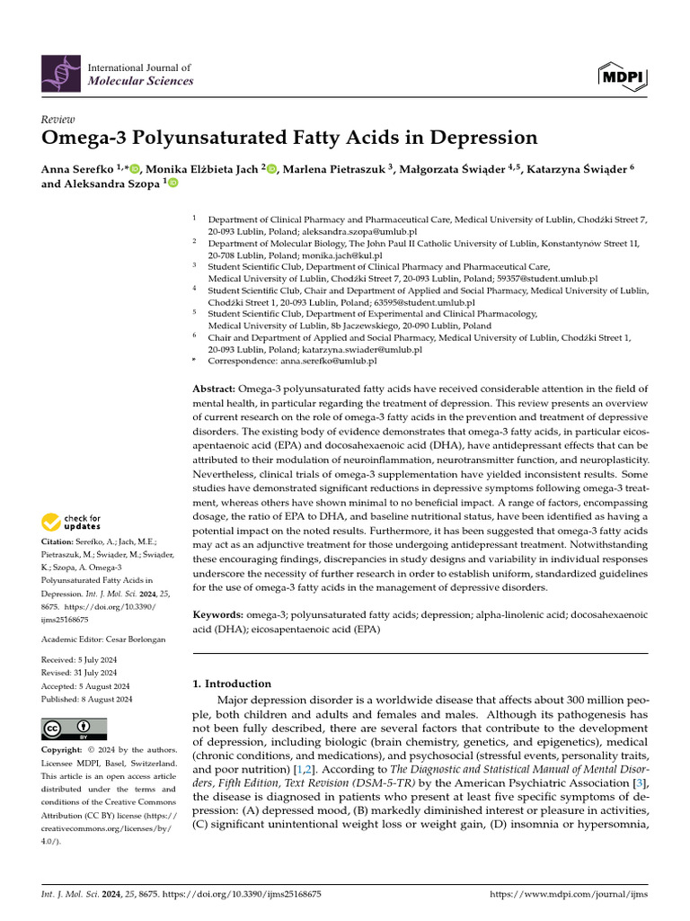 Omega-3 Fatty Acids and Depression | PDF | Omega 3 Fatty Acid ...
