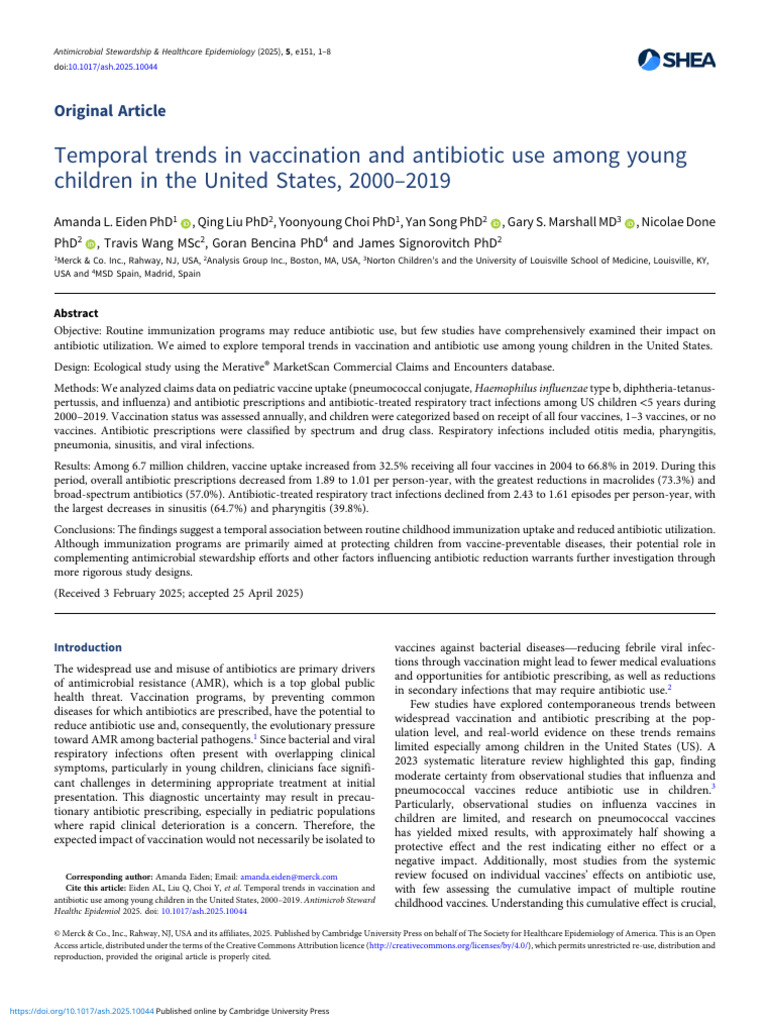 Temporal Trends in Vaccination and Antibiotic Use Among Young Children ...