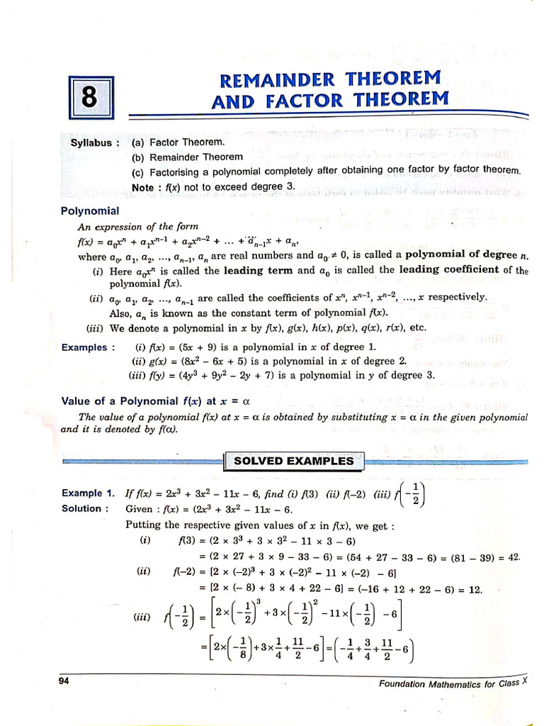 Remainder and Factor Theorem 10 RS | PDF