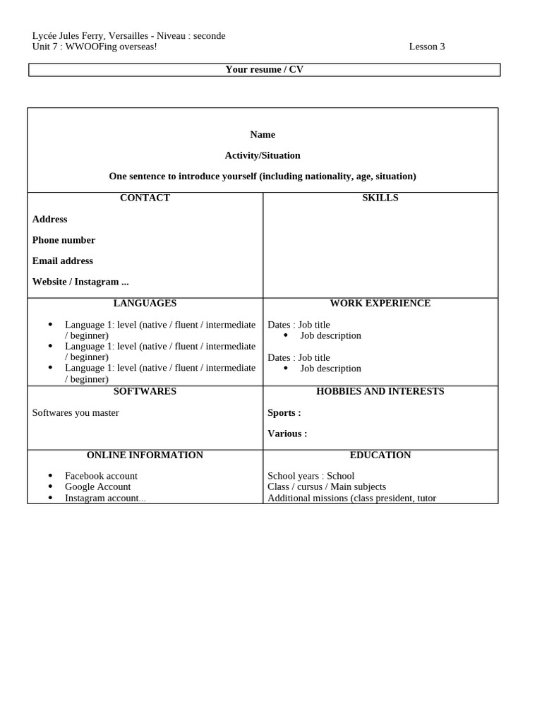 WWOOFing Lesson 3 - Resume | PDF
