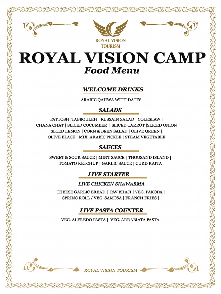 Royal Vision Updated Food Menu | PDF