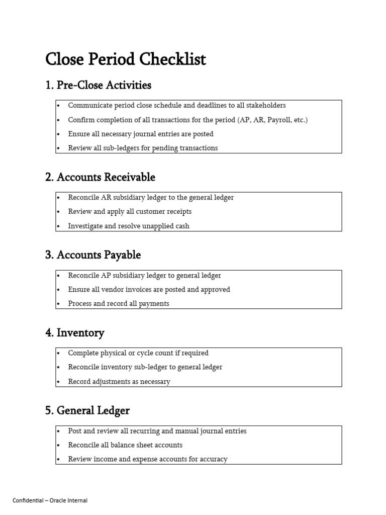 Close Period Checklist | PDF | Accounts Payable | Accounting
