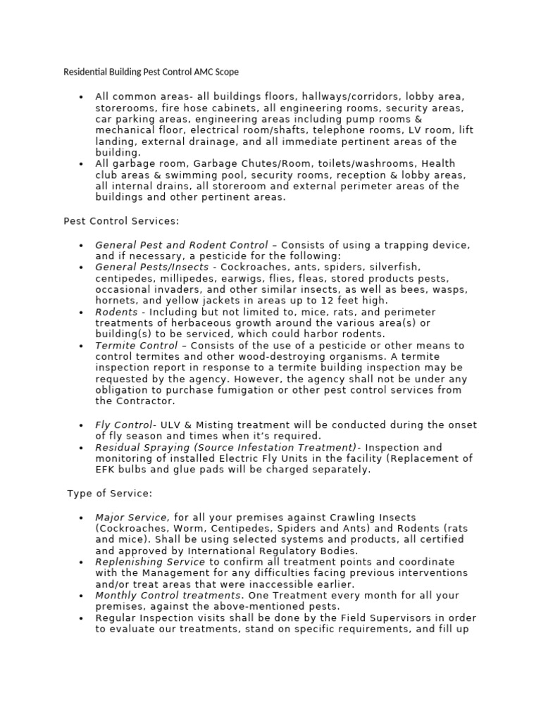 Residential Building Pest Control AMC Scope | PDF | Pest Control | Pest ...