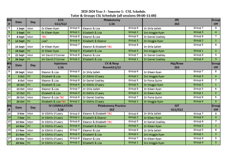 2025-2026 Year 3 CSL Schedule | PDF