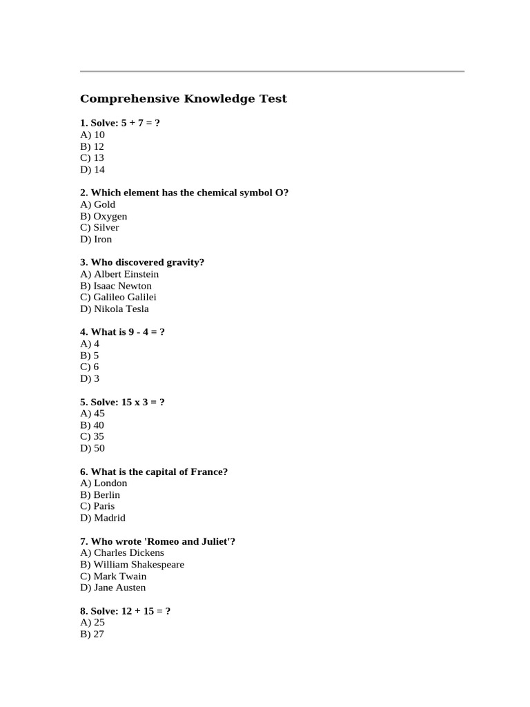 Comprehensive Knowledge Test Answers | PDF | Blood Cell | Acid