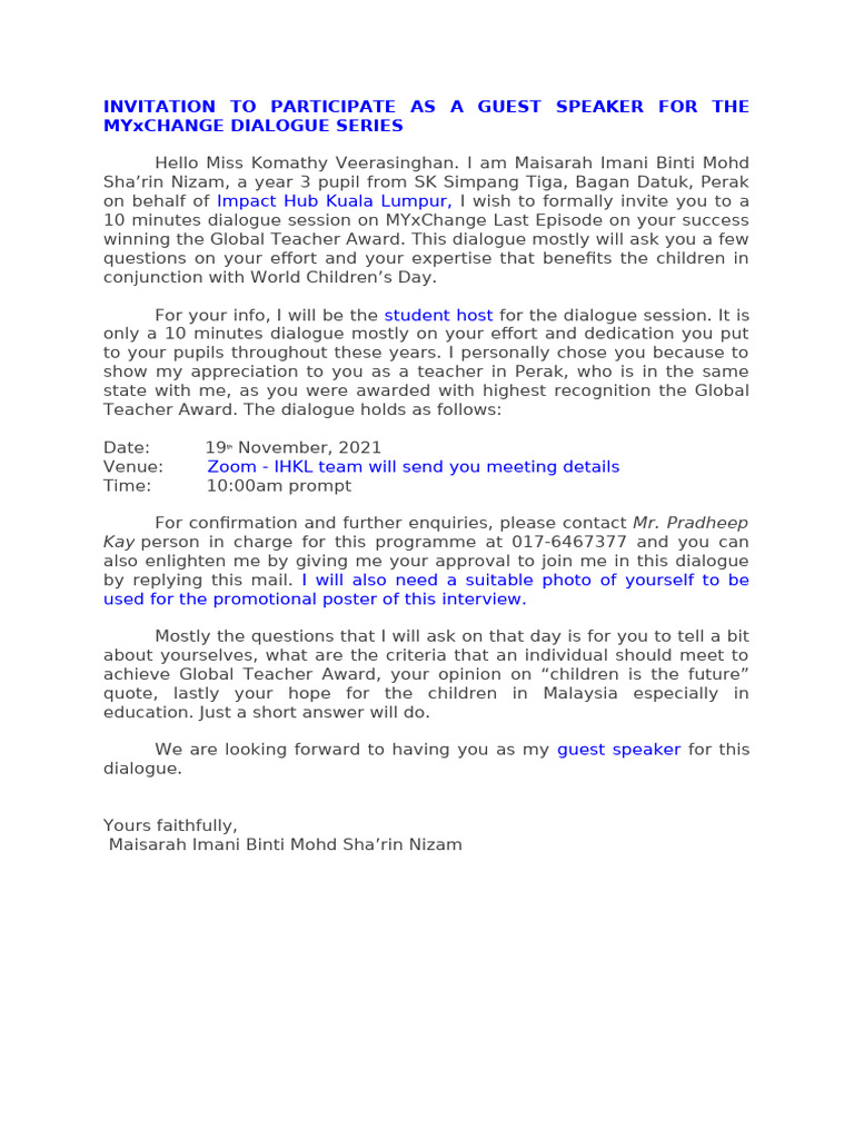 Invitation To Participate As A Guest Speaker For The Myxchange Dialogue ...