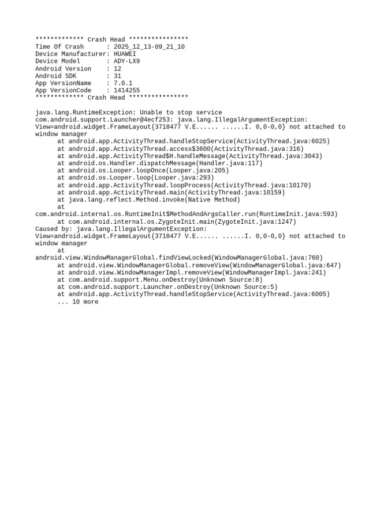 Huawei Crash Report: RuntimeException | PDF