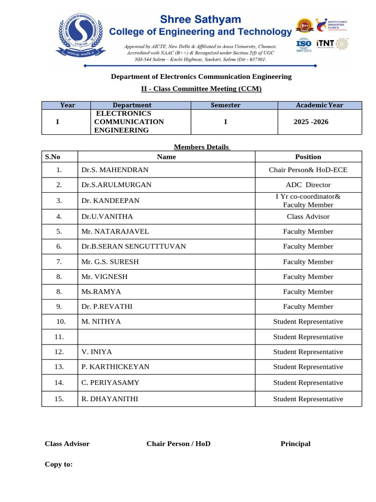 ECE Class Committee Meeting Minutes 2025 | PDF