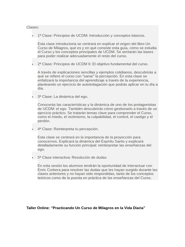 Taller Online: Principios de UCDM | PDF | Meditación | Pensamiento