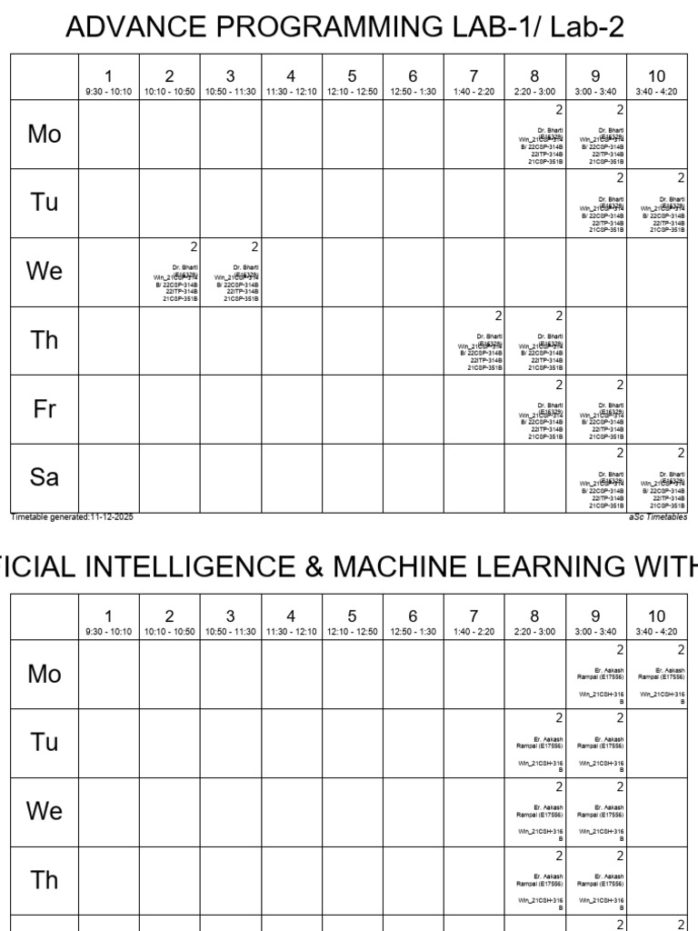 Winter Term Timetable - Subject 11-Dec-25 | PDF