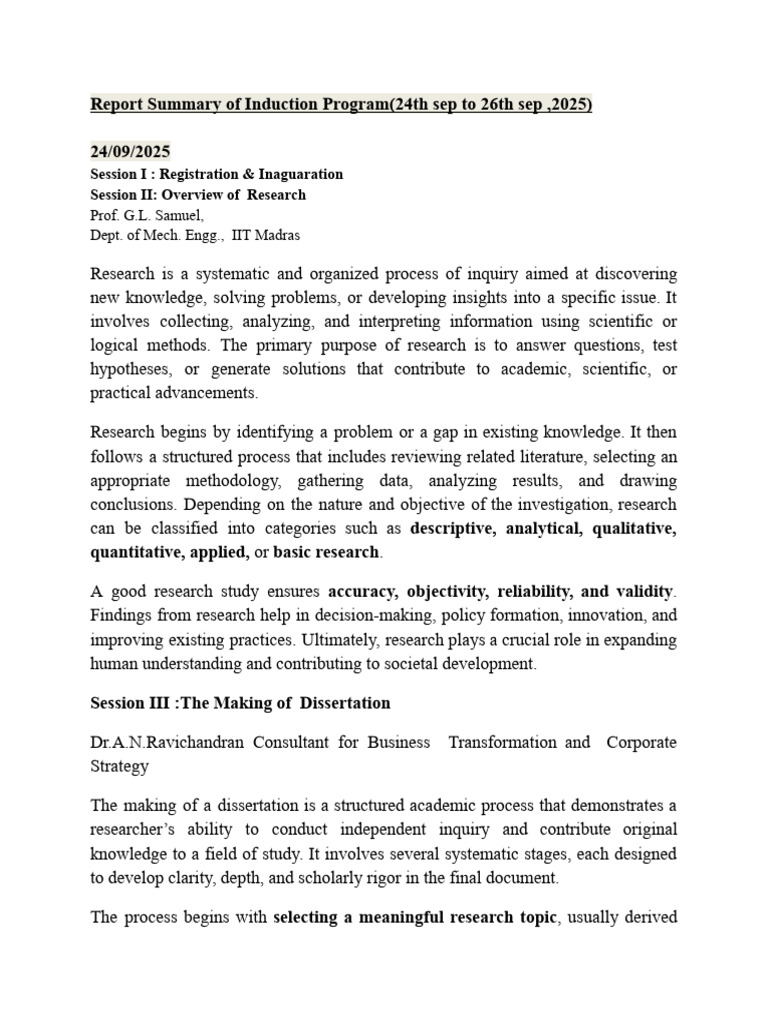 Report Summary of Induction Program | PDF | Mental Health ...