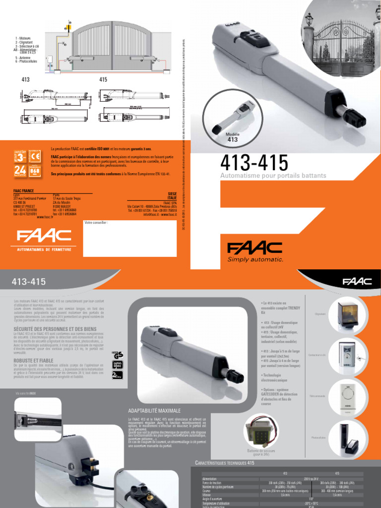 Moteurs FAAC 413 et 415 pour portails | PDF | Technologies automobiles ...