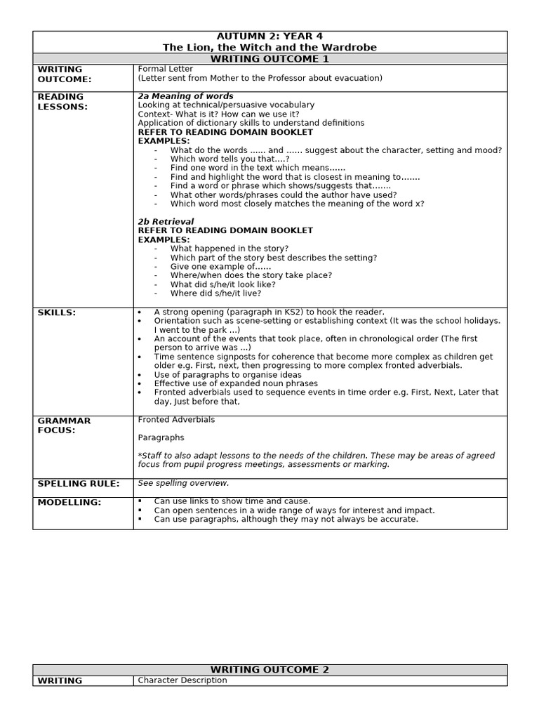 Narnia Year 4 Writing & Reading Lessons | PDF | Verb | Noun