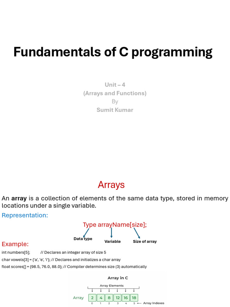 C Programming: Arrays and Functions Guide | PDF | Parameter (Computer ...