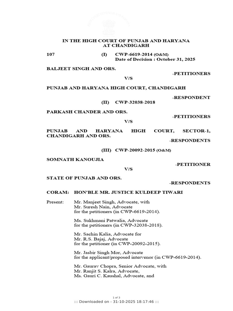 Punjab High Court Writ Petition Ruling | PDF