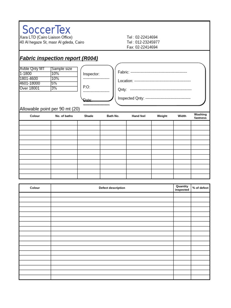 R004 Fabric Inspection Report | PDF