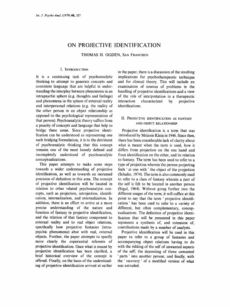 Understanding Projective Identification | PDF | Psychoanalysis ...
