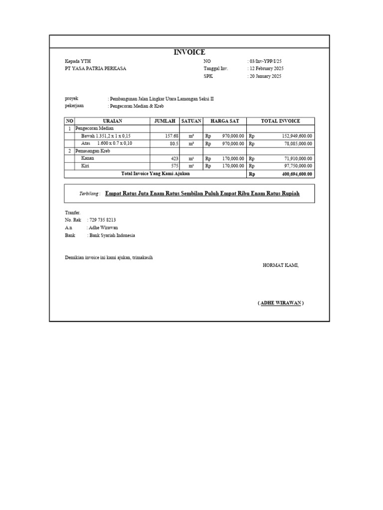 Invoice Pembangunan Jalan Lamongan | PDF