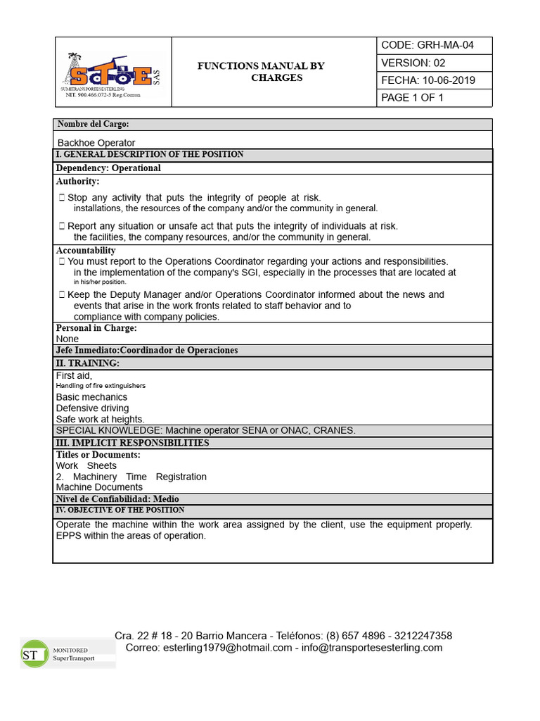Backhoe Operator Functions Manual | PDF | Safety