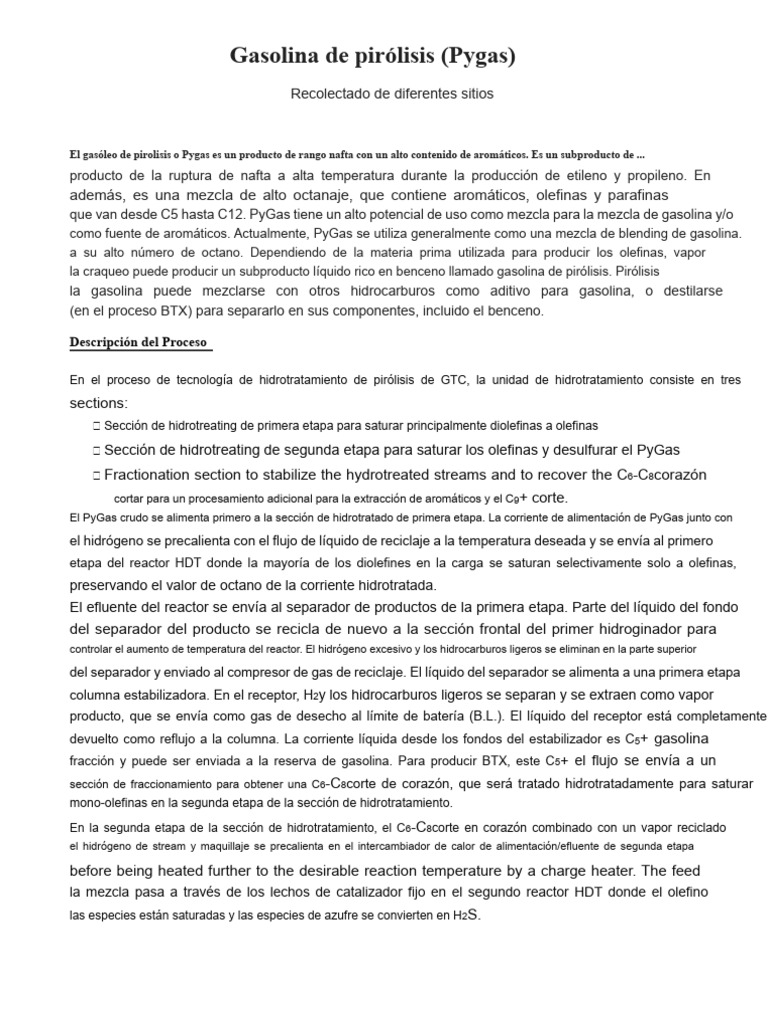 Proceso de Hidrotratamiento de Pygas | PDF | Gasolina | Agrietamiento ...