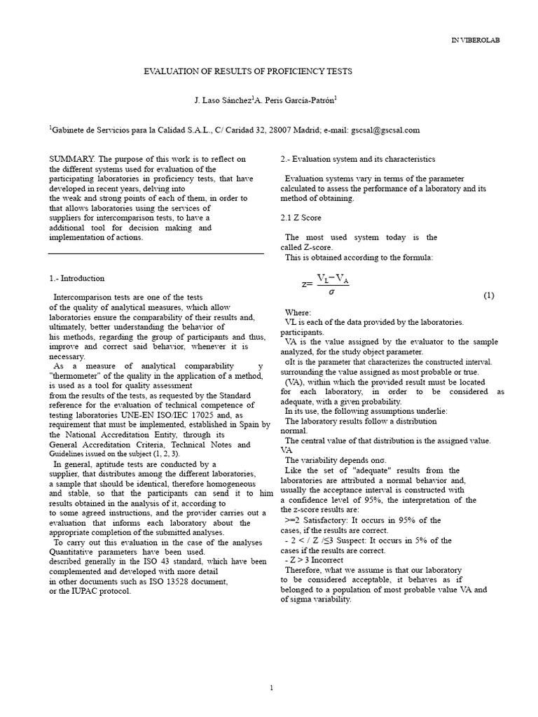 Proficiency Test Evaluation Methods | PDF | Standard Deviation ...